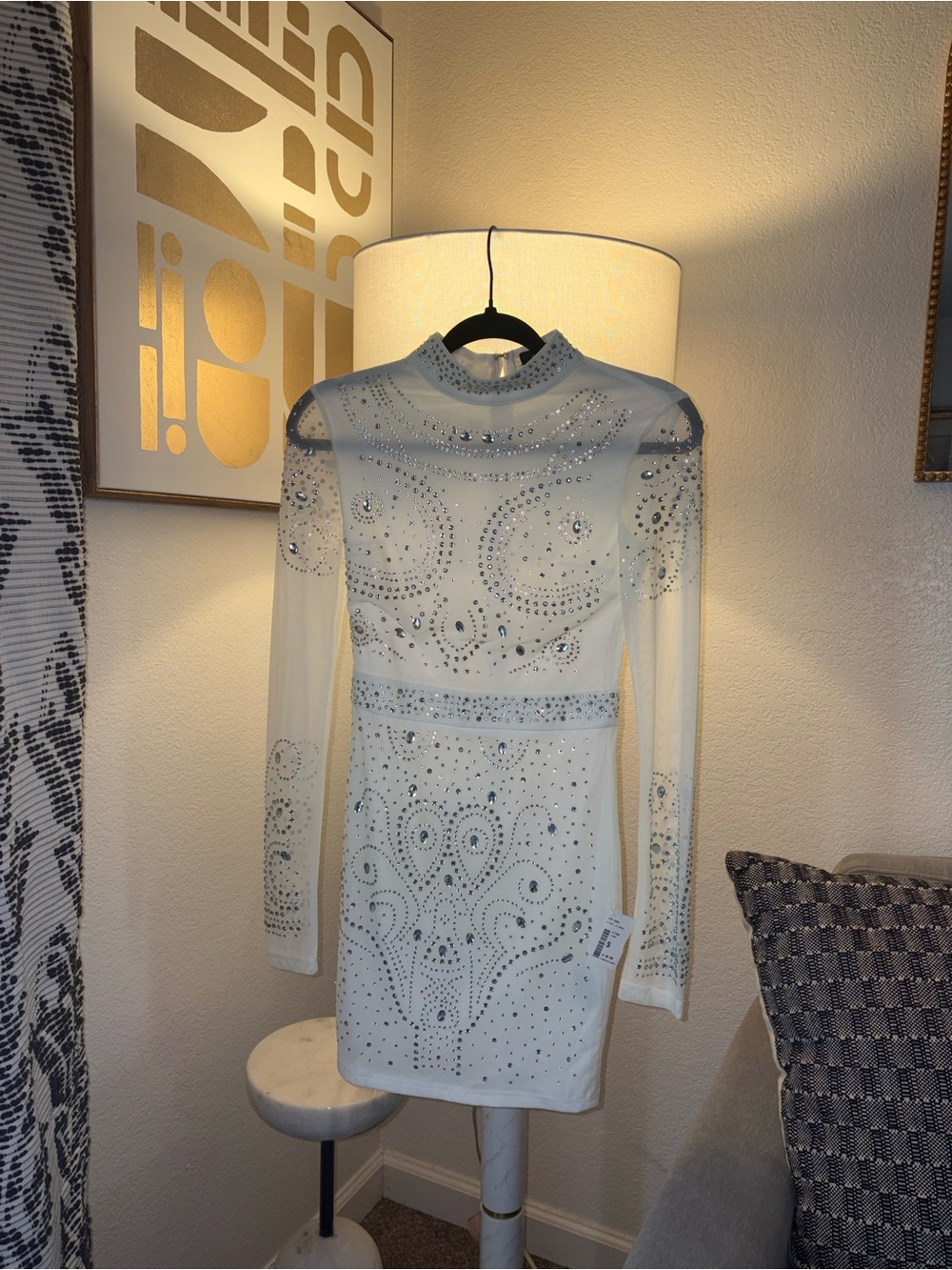 Source Unknown White Crystal-Embellished Midi Dress